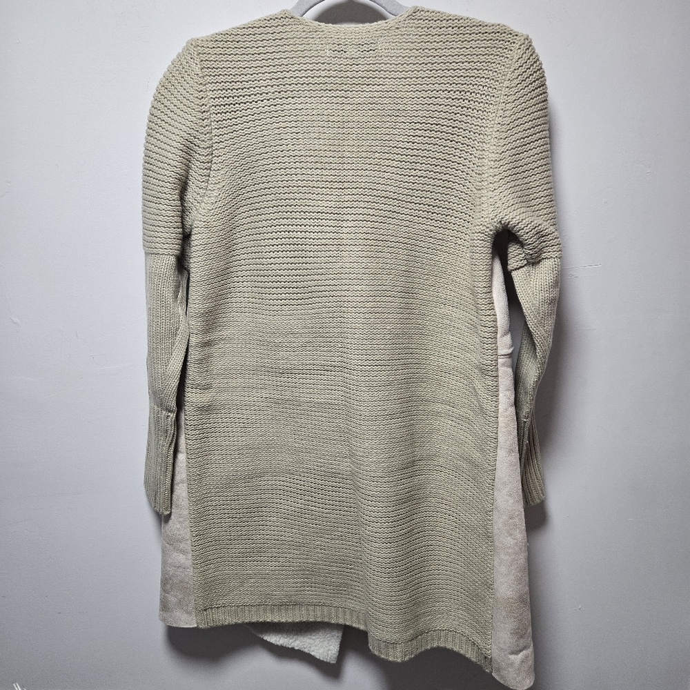 NWT WD.NY Duster Jacket Beige Cardigan Size Large Faux Sherpa Cream Tan Fall - Picture 2 of 10